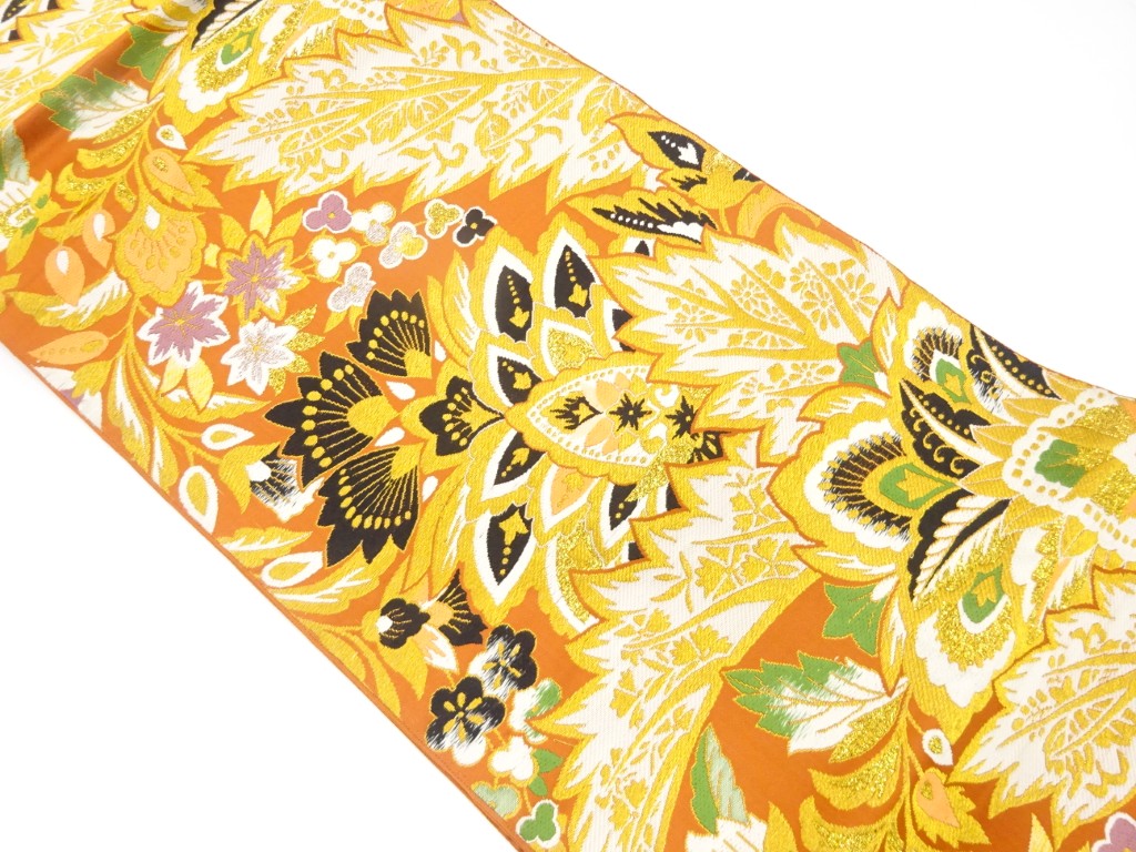 JAPANESE KIMONO / ANTIQUE FUKURO OBI / SILK / WOVEN CHINESE FLOWER